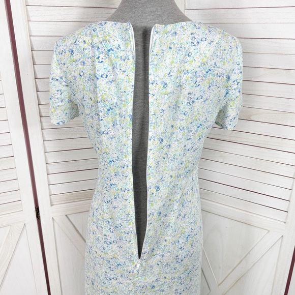 Vntg Villager Liz Claiborne Ditsy Floral Cinch Neck Linen Maxi Dress Blue Medium - Picture 7 of 12